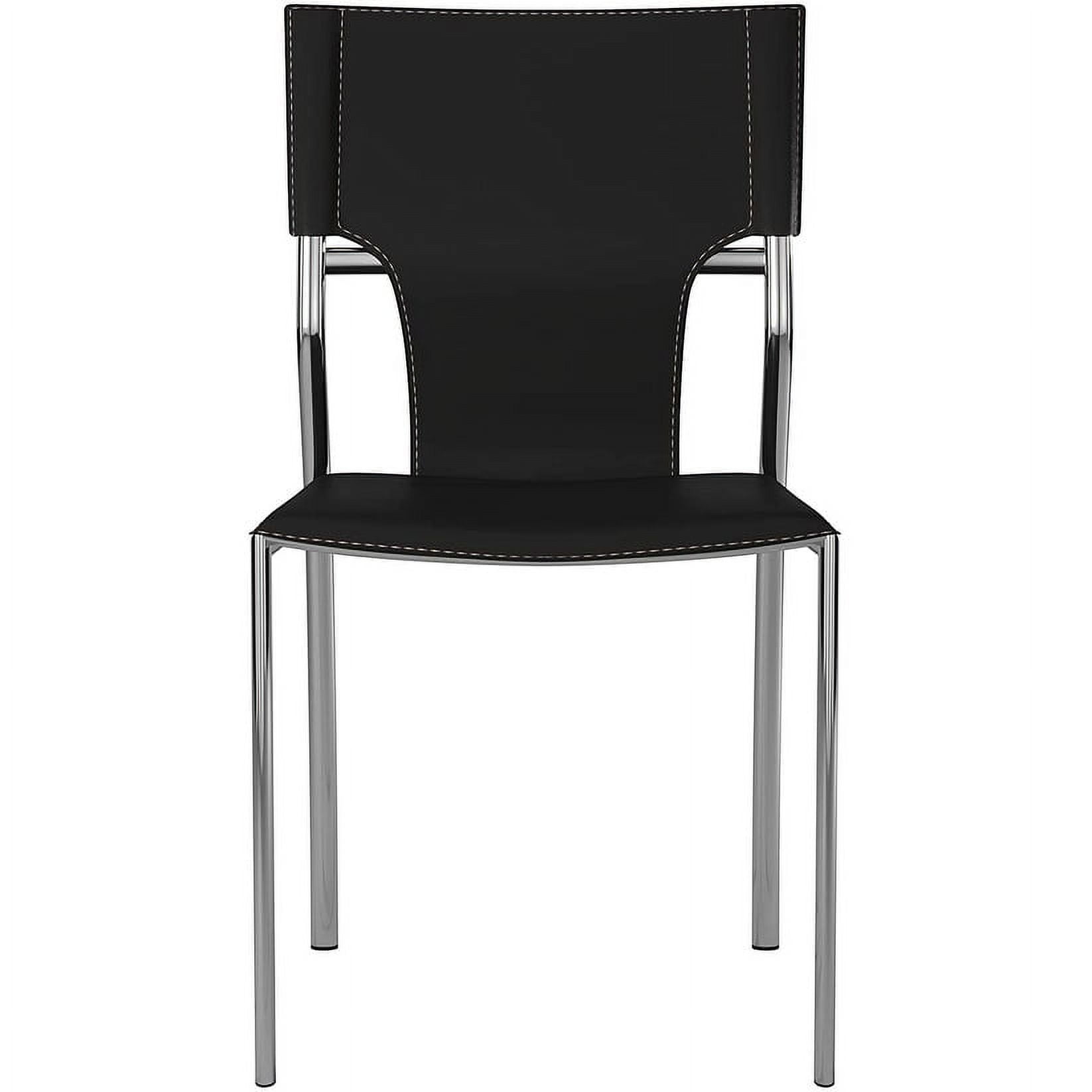 Sleek Black Leather and Chrome Metal Side Chair