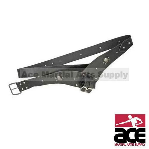 Black Leather Skull and Crossbones Pirate Costume Belt w/ Sword Frog