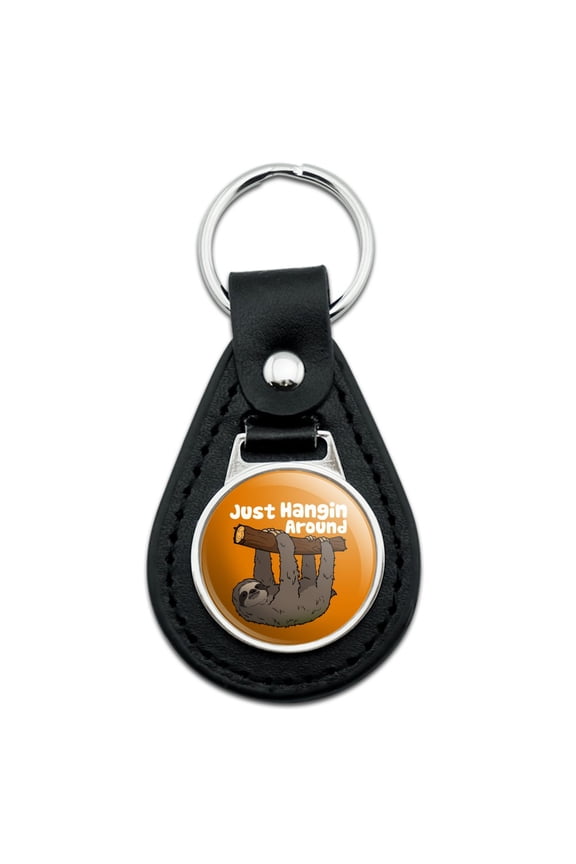 Black Leather Sloth Just Hanging Around Keychain