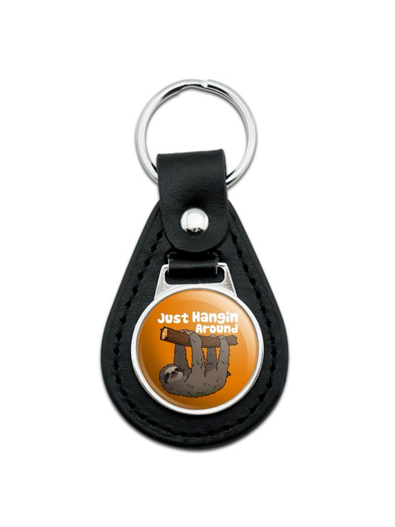 Black Leather Sloth Just Hanging Around Keychain