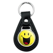 Black Leather Smiley Smile Happy Mouth Tongue Yellow Face Keychain
