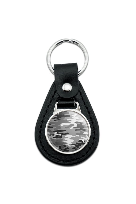 Black Leather Snow Camouflage Keychain