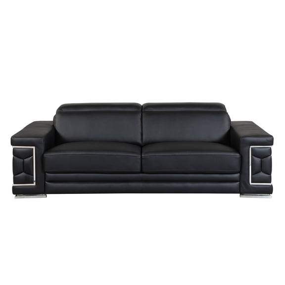 Black Leather Sofa with 3 - layer High - density Foam / Soft Seating for TV Room