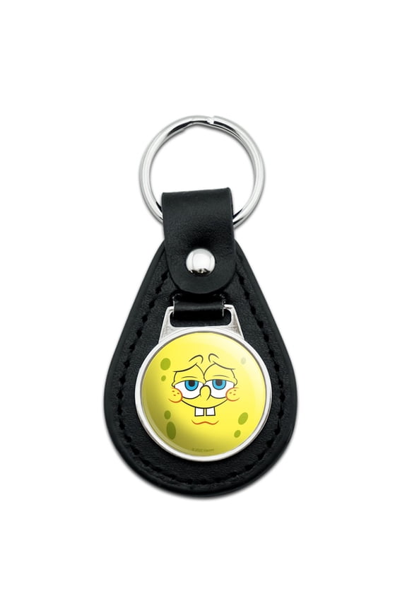 Spongebob Confident Face Black Leather Keychain