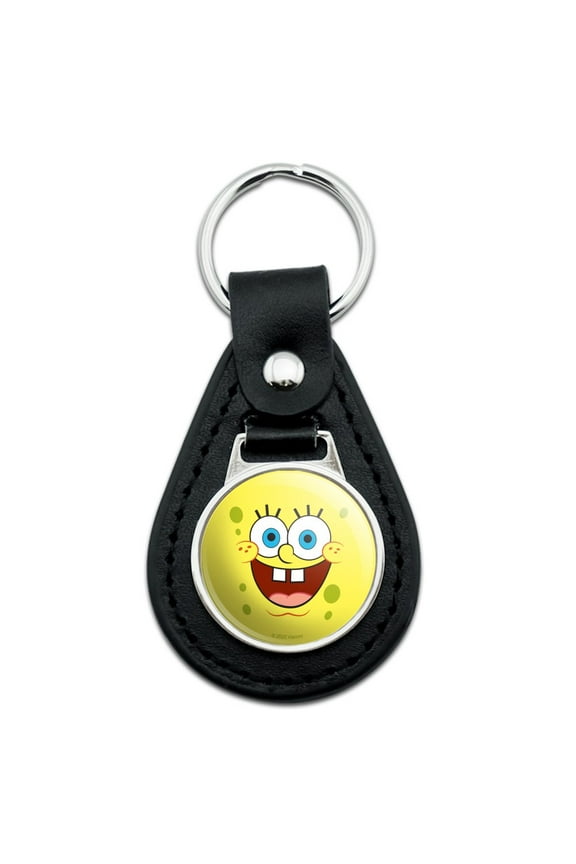 Black Leather SpongeBob Goofy Smile Face Keychain