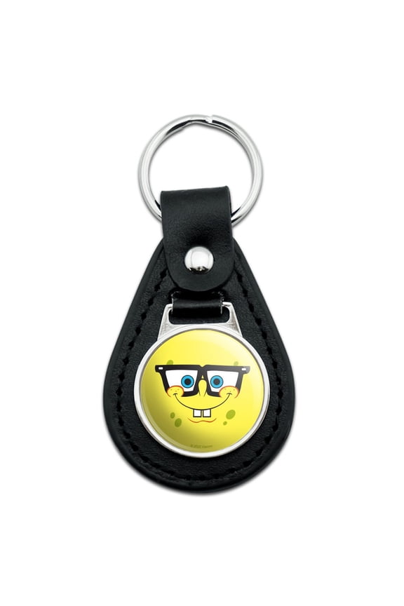 Spongebob Nerd Face Black Leather Keychain