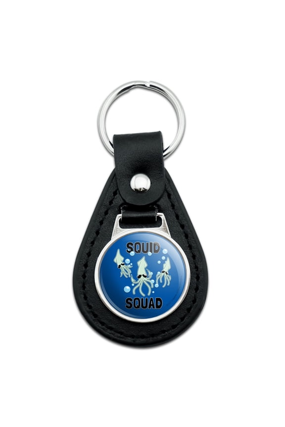 Black Leather Squid Squad Ocean Aquatic Funny Humor Keychain