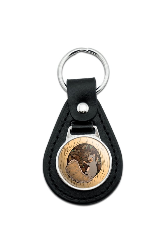 Black Leather Squirrel Protecting His Nuts Keychain