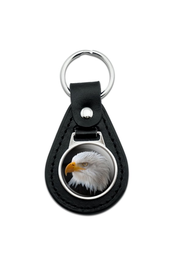 Black Leather Stoic Bald Eagle Keychain