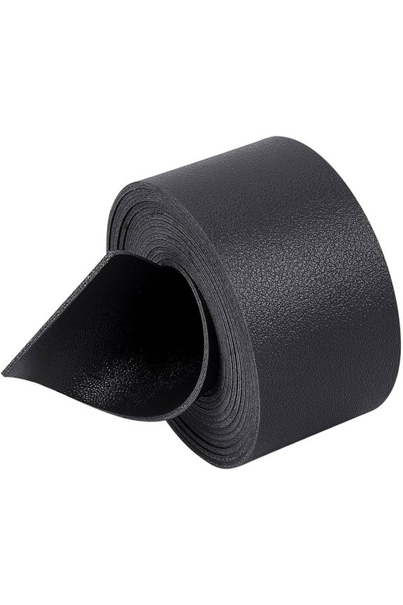 Black Leather Strap Double-Sided Lychee Pattern Flat Leather Cord Imitation Leather Strip for DIY Craft Projects 2mx37.5mm