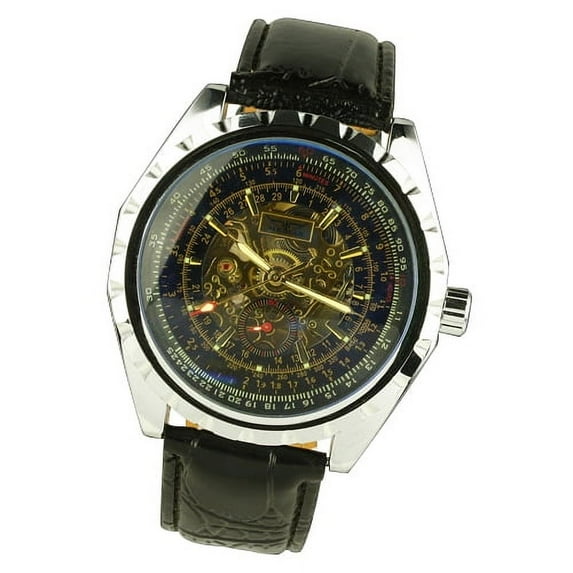 Black Leather Strap Gold Case Chronograph Dials Clock Mechanical Automatic Watch