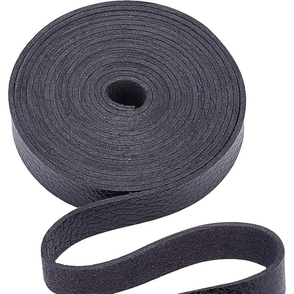 Black Leather Strap Strip 0.5 Inch Wide 79 Inch Long Lychee Pattern Leather Belt Strips Wrap Single Sided Flat Cord