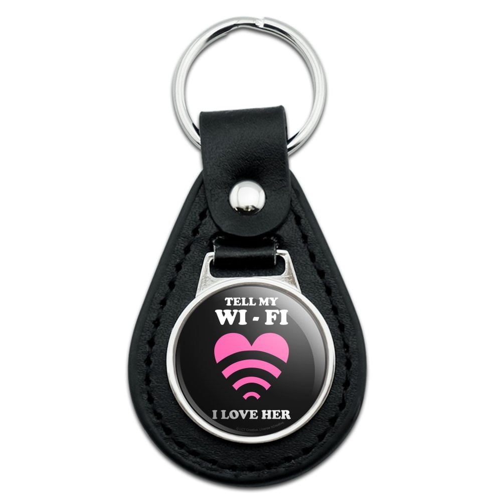 Black Leather Tell My Wi-Fi I Love Her Wife Funny Humor Keychain ...