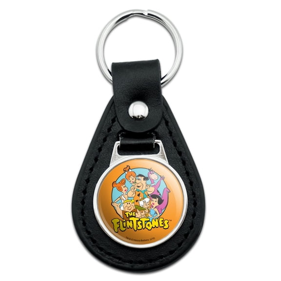 Black Leather The Flintstones Group Keychain