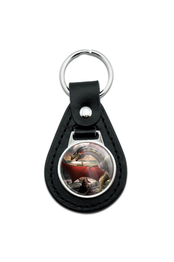 Black Leather The Sentinel Dragon Viking Fantasy Keychain