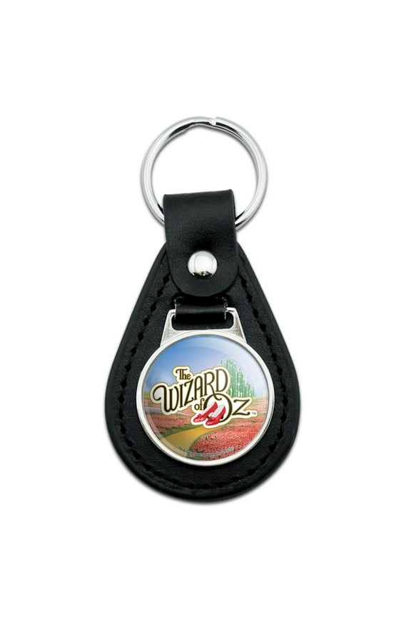 Black Leather  The Wizard of Oz Ruby Slippers Logo Keychain