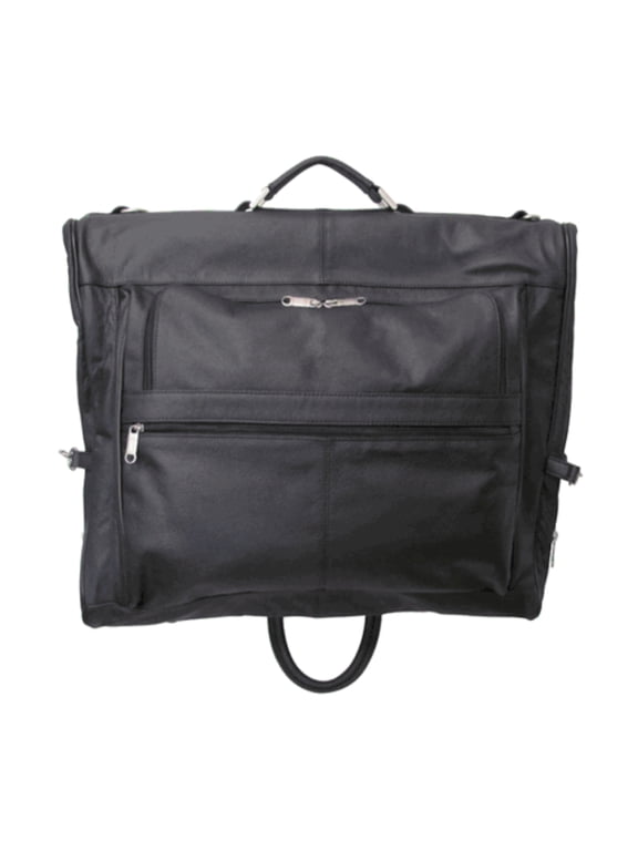 Black Leather Three-suit Garment Bag - black