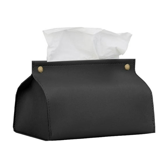 Black Leather Tissue Box Cover Organizer Rectangular Pull Out Design Multipurpose Storage For Paper Towels Napkins Home Office Bedroom Living Room Desktop Use Durable Pu Material Black