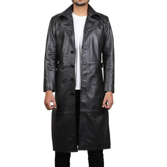 Black Leather Trench Coat Leather Vintage Coat Men