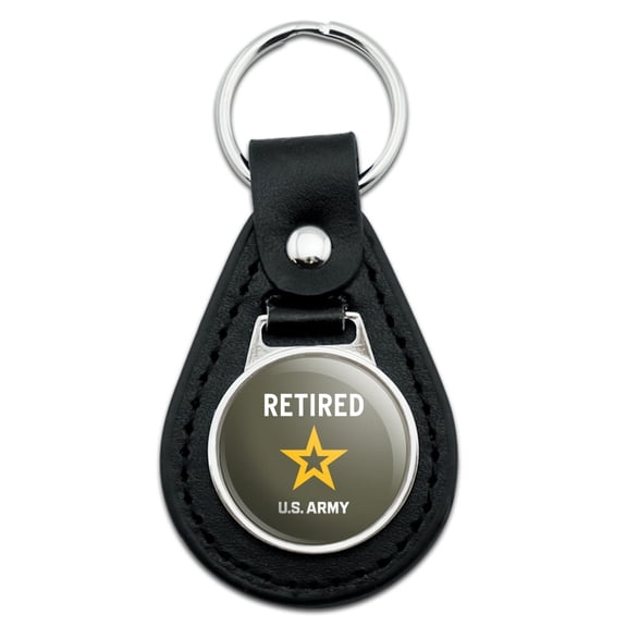 Black Leather U.S. Army Retired Logo Keychain