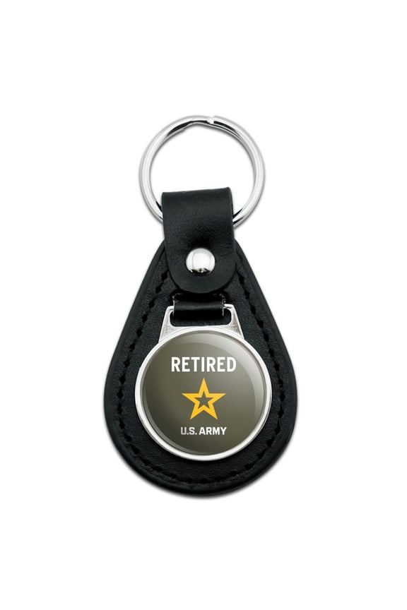 Black Leather U.S. Army Retired Logo Keychain