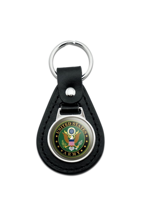 Black Leather U.S. Army United States Army Eagle Logo Keychain