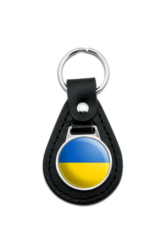 Black Leather Ukraine Country Flag Keychain
