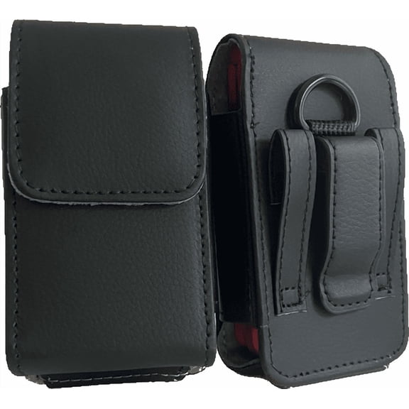 Black Leather Vertical Belt Loop Waist Case Compatible with Doro 6060 flip phone