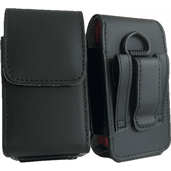 Black Leather Vertical Belt Loop Waist Case Compatible with Verion Orbic Journey Pro flip phone