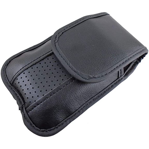 Black Leather Vertical Case with Pinch Clip compatible with Consumer Cellular Iris Flip Flip Phone