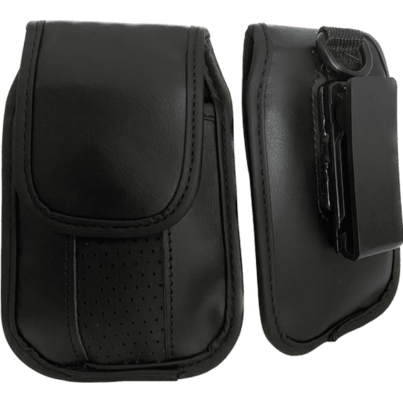 Black Leather Vertical Case with Pinch Clip compatible with CoolPad Belleza Flip Phone