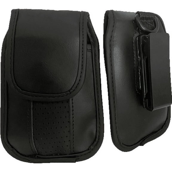 Black Leather Vertical Case with Pinch Clip fits Verizon Orbic Journey Flip Phone Flip Phone