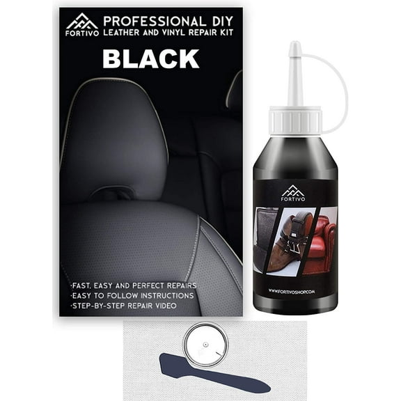 Black Leather and Vinyl Repair Kit - Furniture, Couch, Car Seats, Sofa, Jacket, Purse, Belt, Shoes | Genuine, Italian, Bonded, Bycast, PU, Pleather |No Heat Required | Repair & Restore
