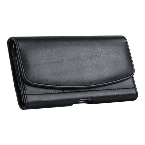 Black Leather Wallet Case is Compatible with Cricket Icon 3, Splendor, ATT Motivate 2 with a any cover on