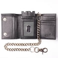thumbnail image 1 of Black Leather Wallet Multi Card Slots Trifold RFID Wallets for Men Motorcycle Wallet with Chain, 1 of 4