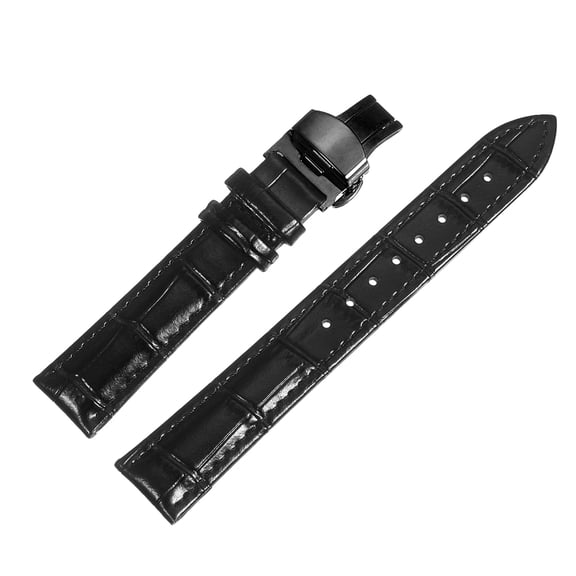 Uxcell Leather Band Deployment Buckle Watch Strap 18mm Leather Strap, Black