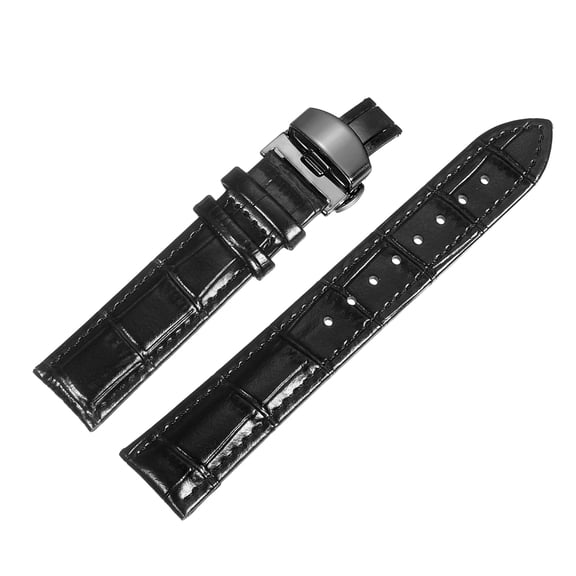 Uxcell Leather Band Deployment Buckle Watch Strap 19mm Leather Strap, Black