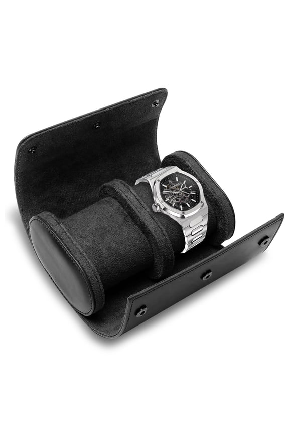 Black Leather Watch Travel Case 2 Slot Organizer Holder Box, Watch Travel Case for Men Women Storage Display with Removable Pillows