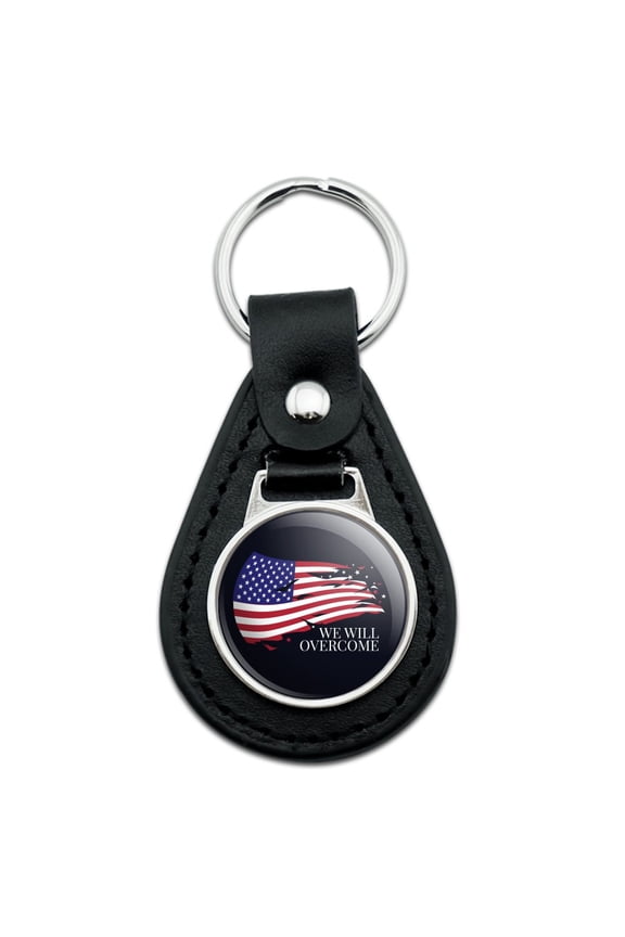 Black Leather We Will Overcome Flag Stars USA America Keychain