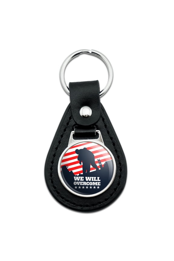 Black Leather We Will Overcome USA Soldiers First Responders Police Firefighter America Keychain