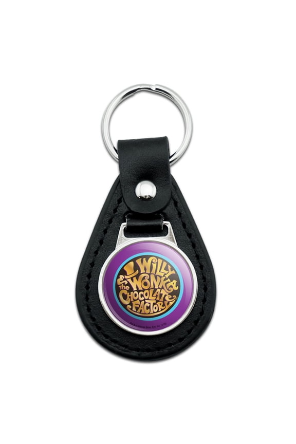 Black Leather  Willy Wonka and the Chocolate Factory Logo Keychain