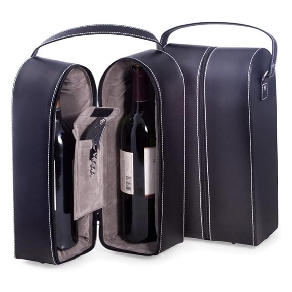Black Leather Wine Bottle – Travel Tote Bag with Tool Set, Leak-Proof & Secure Storage