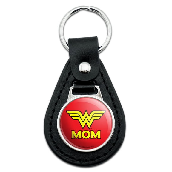 Black Leather Wonder Woman Wonder Mom Logo Keychain