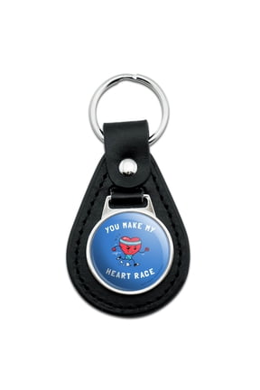 Black Leather You Make My Heart Race Funny Humor Keychain