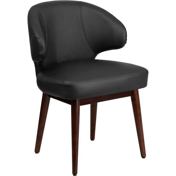 Black LeatherSoft Side Reception Chair with Walnut Legs
