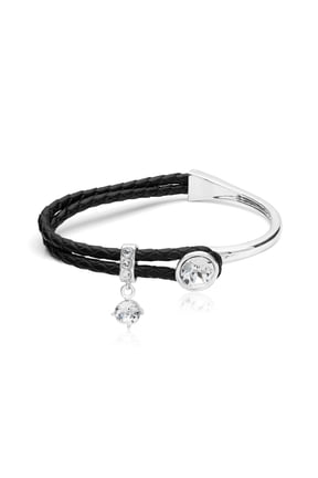 Black Leatherette Clear Stone Bangle Bracelet