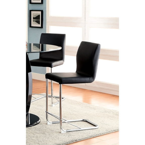 Black Leatherette Counter Height Dining Chairs in Contemporary Style / Set of 2 for Dining