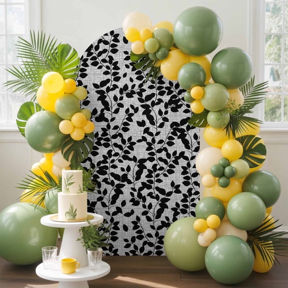 Black Leaves Arch Backdrop Cover, 4FT, Branch Pattern Spandex Arch Covers Double-Sided Backdrop for Wedding Birthday Party Photo Background Decoration