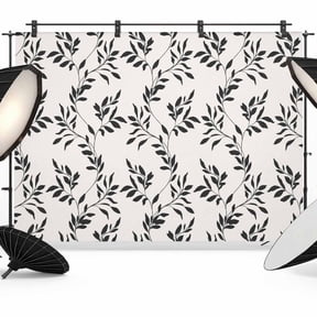 Black Leaves Backdrop for Photography,Fabric Photo Background Backdrop,Vintage Leaf Botanical Minimalist Art Photo Booth Background for Portrait Photoshoot Video Wedding Studio Decor Banner 7x5ft