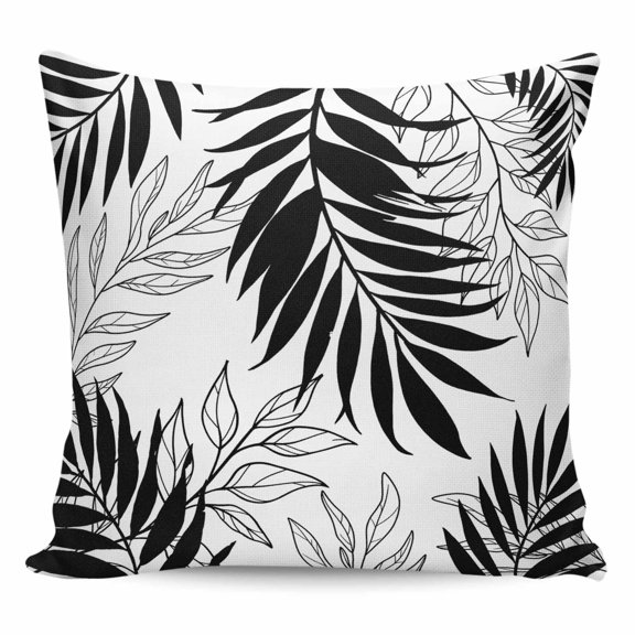 Black Leaves Pillow Covers 16x16 Inch Decorative Throw Pillow Cover, Abstract Modern Geometric Lines Simple Art Sofa Pillowcases Accent Cushion Case Home Decor Bedroom Living Room